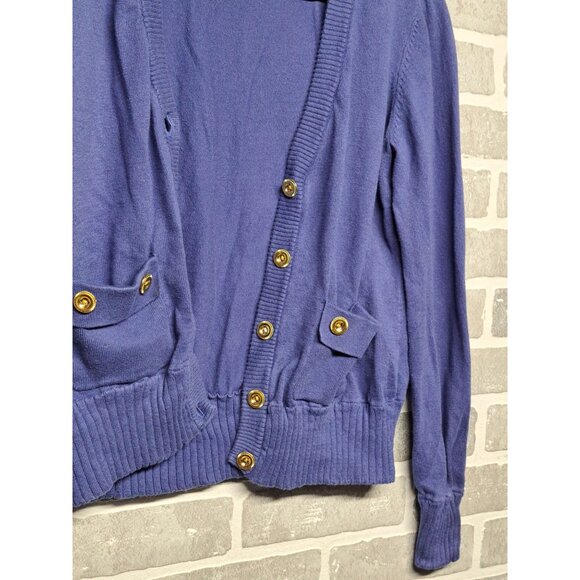 Cabi Womens Blue Knit Crop Cardigan Gold‎ Jeweled Button  Size Medium - Picture 4 of 8